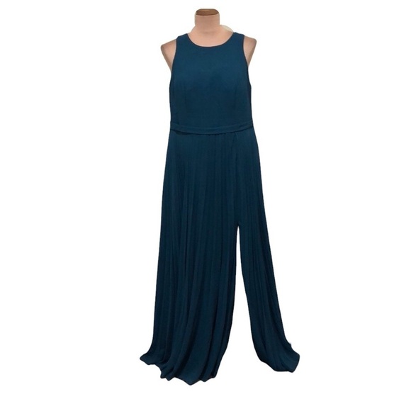 Azazie Formal Maxi Dress Size 12 Dark Teal Pleated Gown - Picture 1 of 11